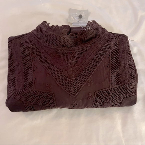 Cupio long sleeve, high neck embroidered chocolate plum shirt. Size XS With tag - Picture 9 of 9